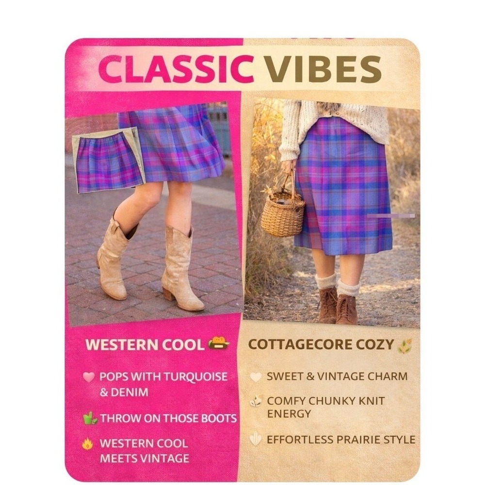 Petite Pendleton Purple Plaid Wool Skirt Vintage Made‎ in USA Size 8 P